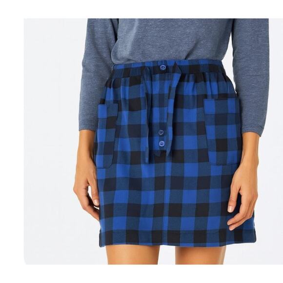 Espirit Y2K Skirt black/blue checkered flannel knee length elastic waist SZ 12 - Picture 1 of 7